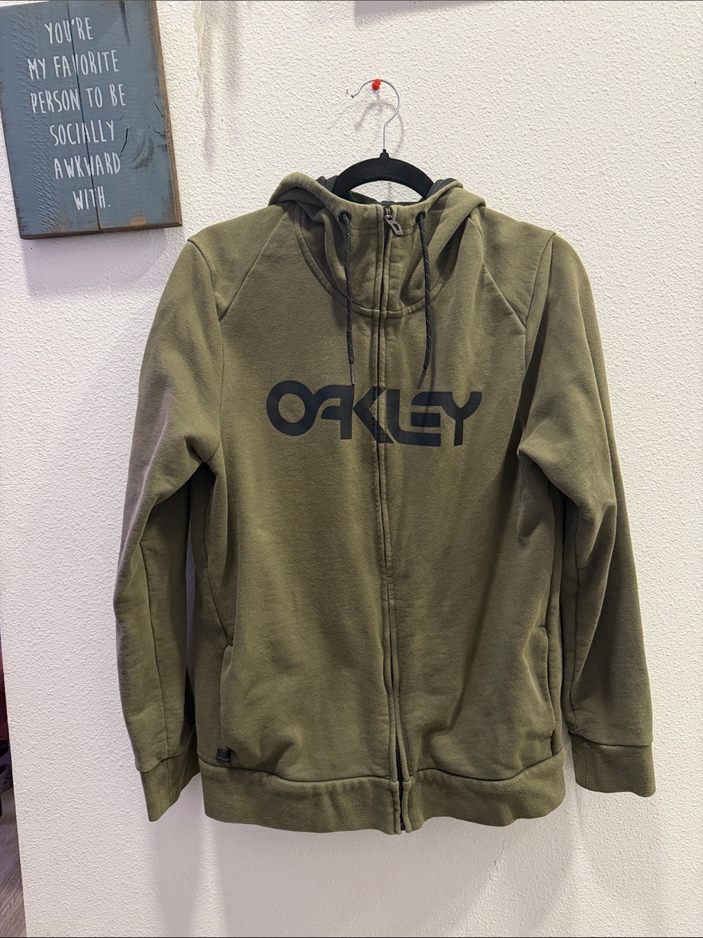Oakley Olive Green Zip-Up Hoodie with Black Logo